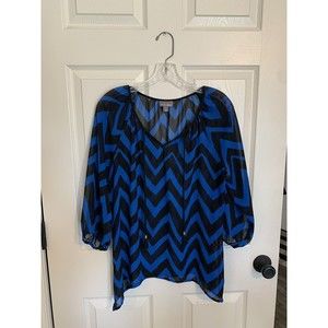 Roz & Ali Women Blue 3/4 Sleeve Blouse size small